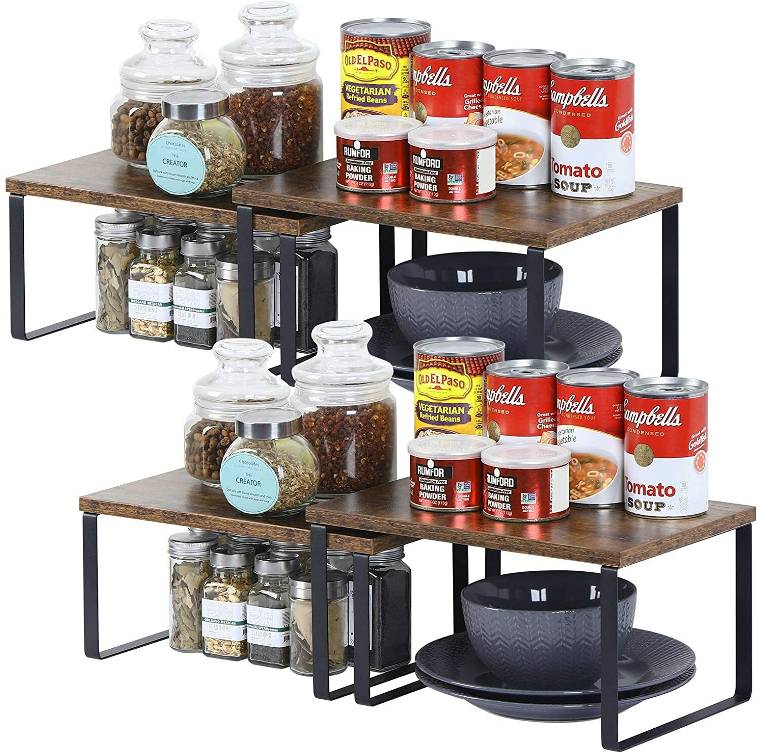 Set of 4 Counter Shelves Kitchen Stackable Cabinet Shelf Organizer Expandable gallery