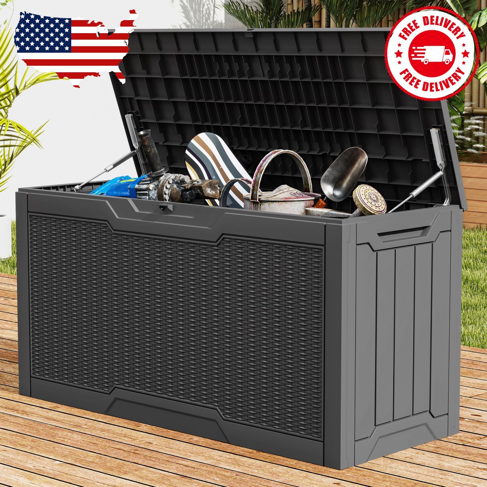 80-Gallon Lockable Outdoor Storage Deck Box, Resin Storage Box for Patio, ... gallery