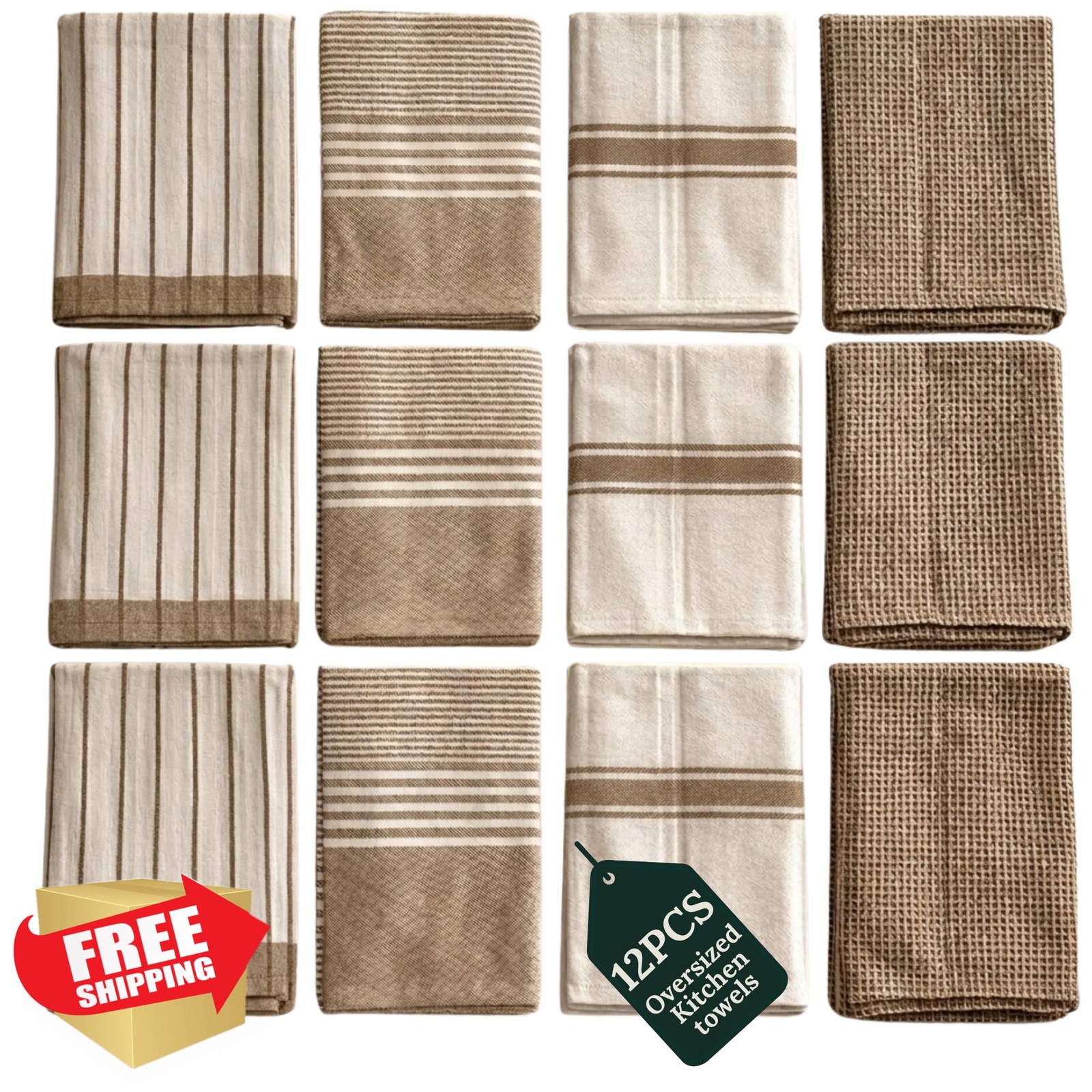 CLOUDSCAPE Kitchen Towels Beige 12 Pack gallery