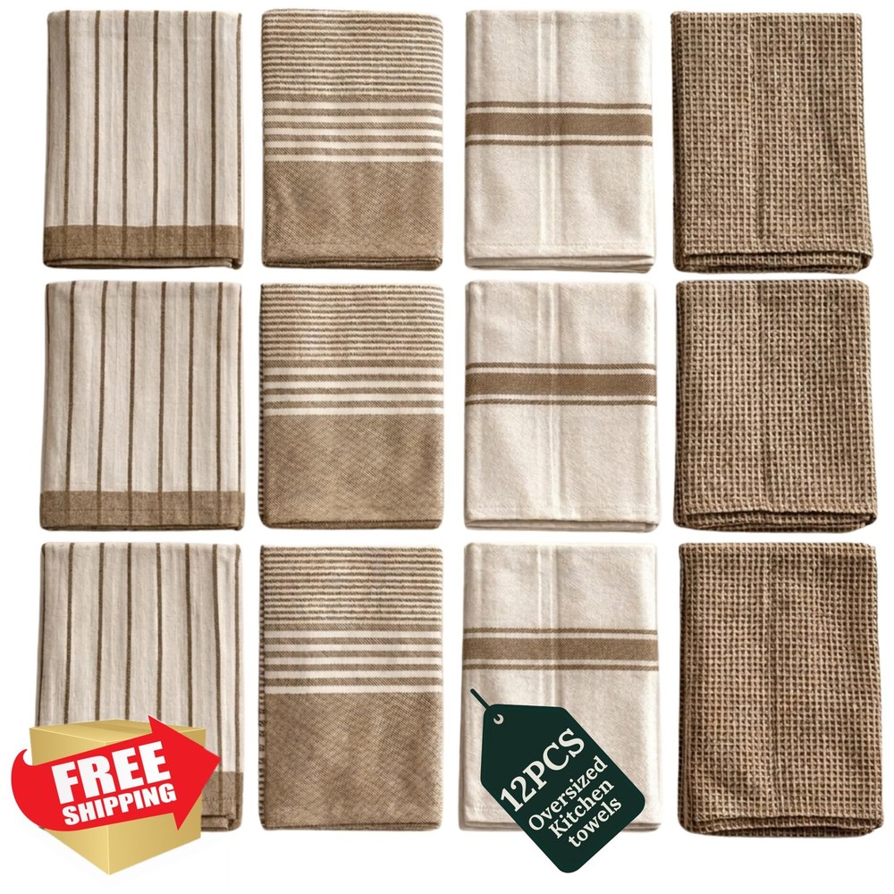CLOUDSCAPE Kitchen Towels Beige 12 Pack