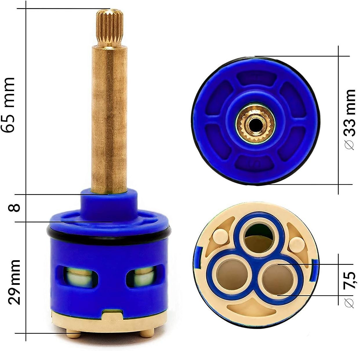 Ceramic Cartridge Valve Replacement Shower Diverter 3-Way Brass 33Mm gallery