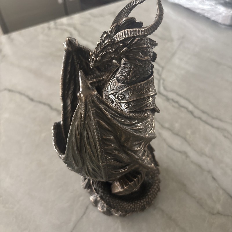 Stunning Cold Cast Bronze Armoured Dragon Led Night Light Statue New w Box Works gallery