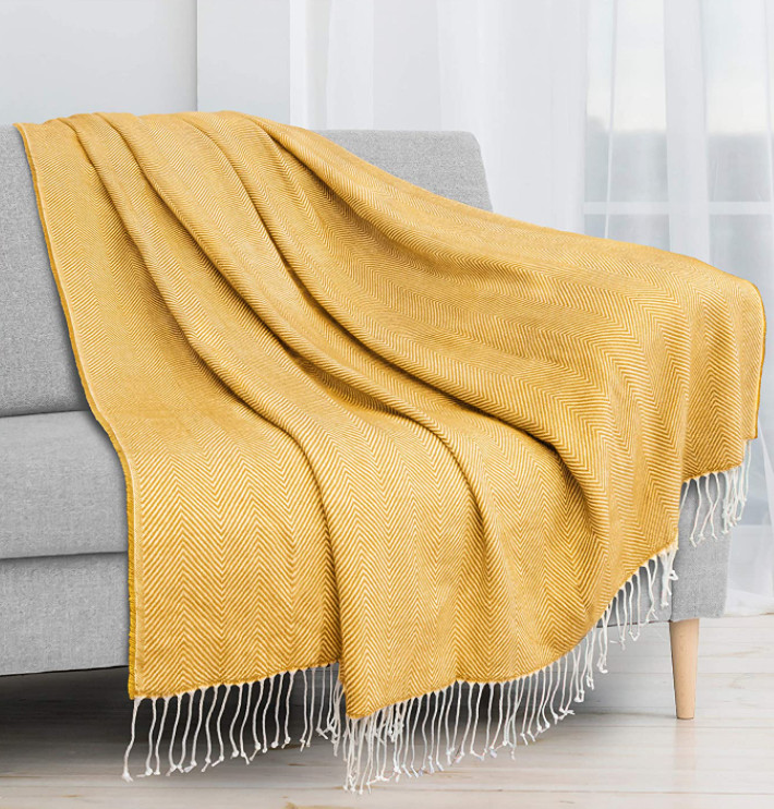 Herringbone Knitted Fringe Throw Blanket Decorative for Couch Sofa Lightweight gallery