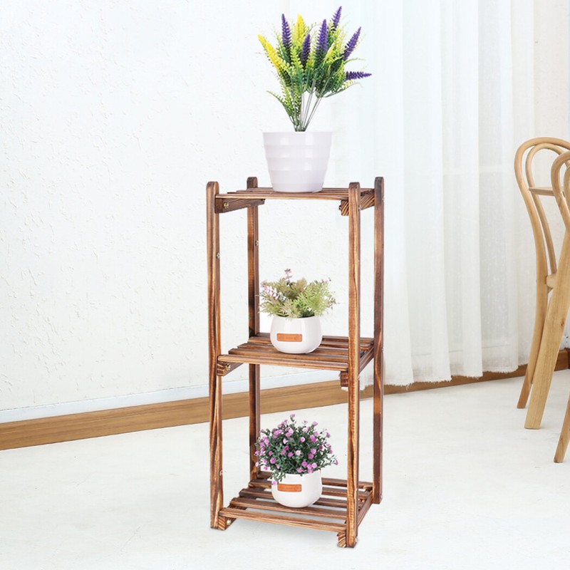 Multiple Installation Mode Wood Plant Stand Flower Pot Rack Shelf Indoor Outdoor gallery