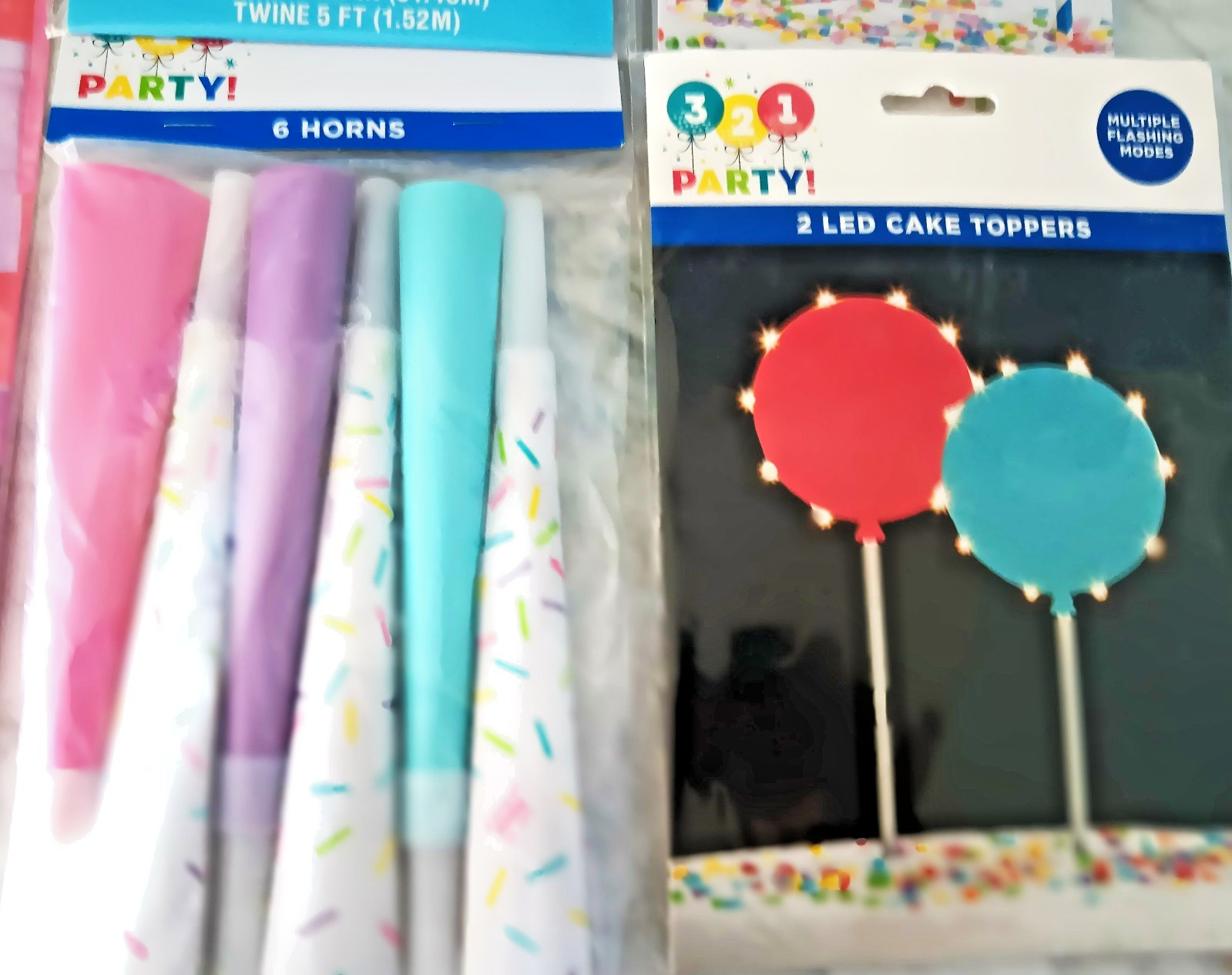 NEW 321 Party! Birthday Balloons LED CAKE TOPPER, HORNS, MULTI-COLOR BACKDROP gallery