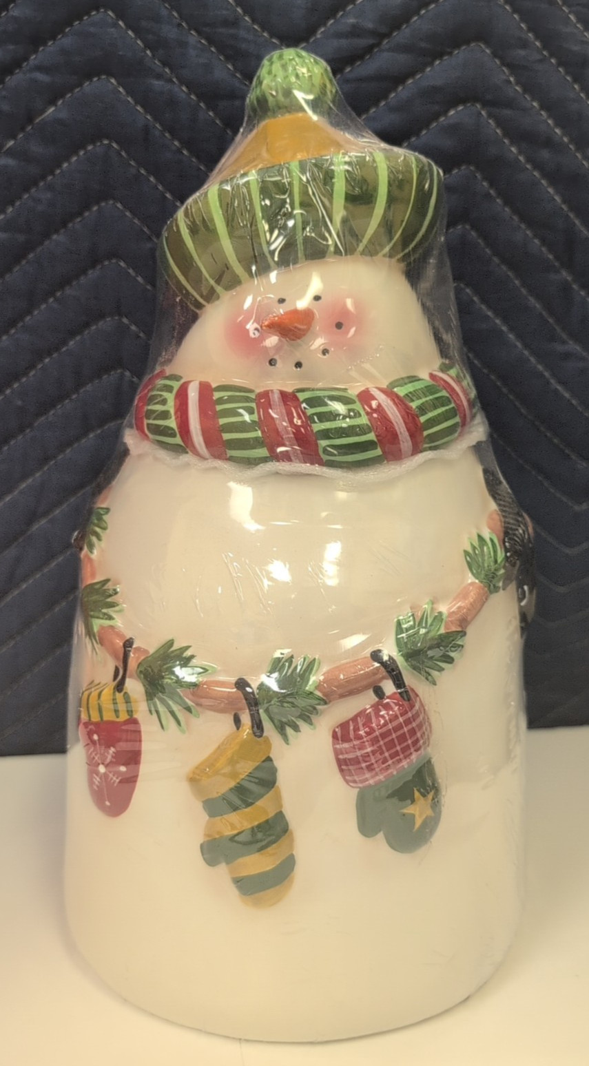 Cookie Jar, Oneida, Porcelain, Snowman, Xmas Theme, New w/plastic wraping No Box gallery