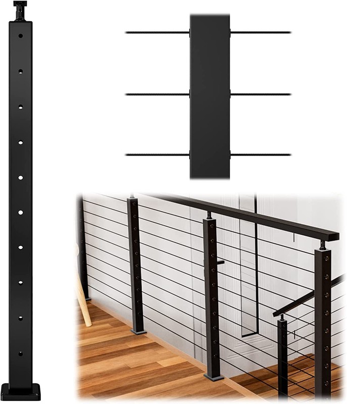 Railing Post 36"x2"x2" Level Drilled Post Level Line Post/30° Drilled Post Black gallery