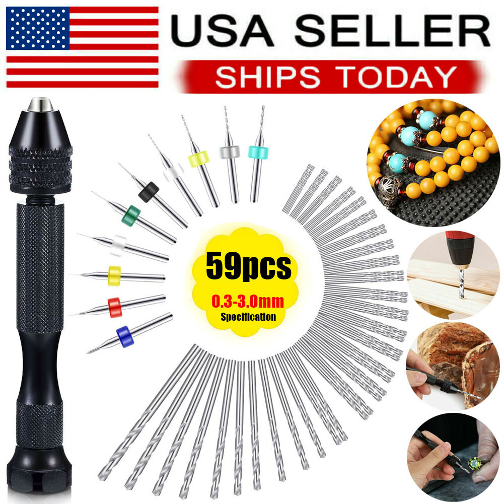 59 Pcs Mini Micro Hand Twist Drill Bits Set Rotary Precision Pin Vise Tools Kit gallery