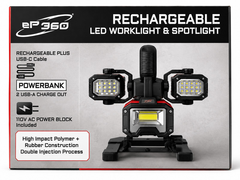 ePower360 SIRIUS 2000LM Rechargeable LED Work Light and Powerbank w/ Side Lights gallery
