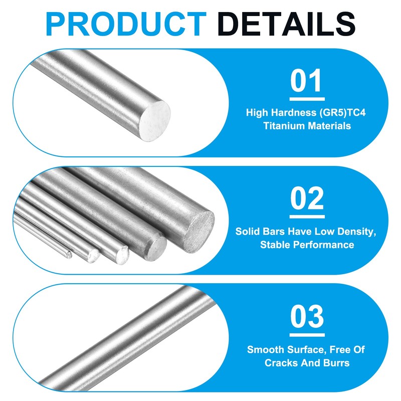 Titanium round bar TC4 GR5 solid metal diameter 9mm length 407mm [0.35 x 16IN] gallery