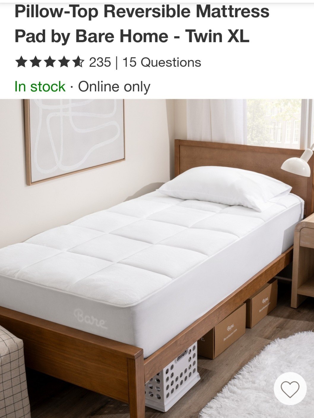 Bare Home Reversible Pillow Top Mattress Pad Microplush Twin Xl gallery