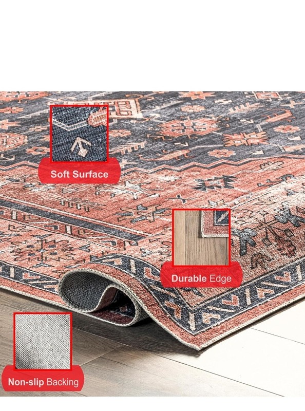 ✨️ nuLOOM Medallion Bordered Machine Washable Ultra Thin Area Rug 8' x 10' Rust gallery