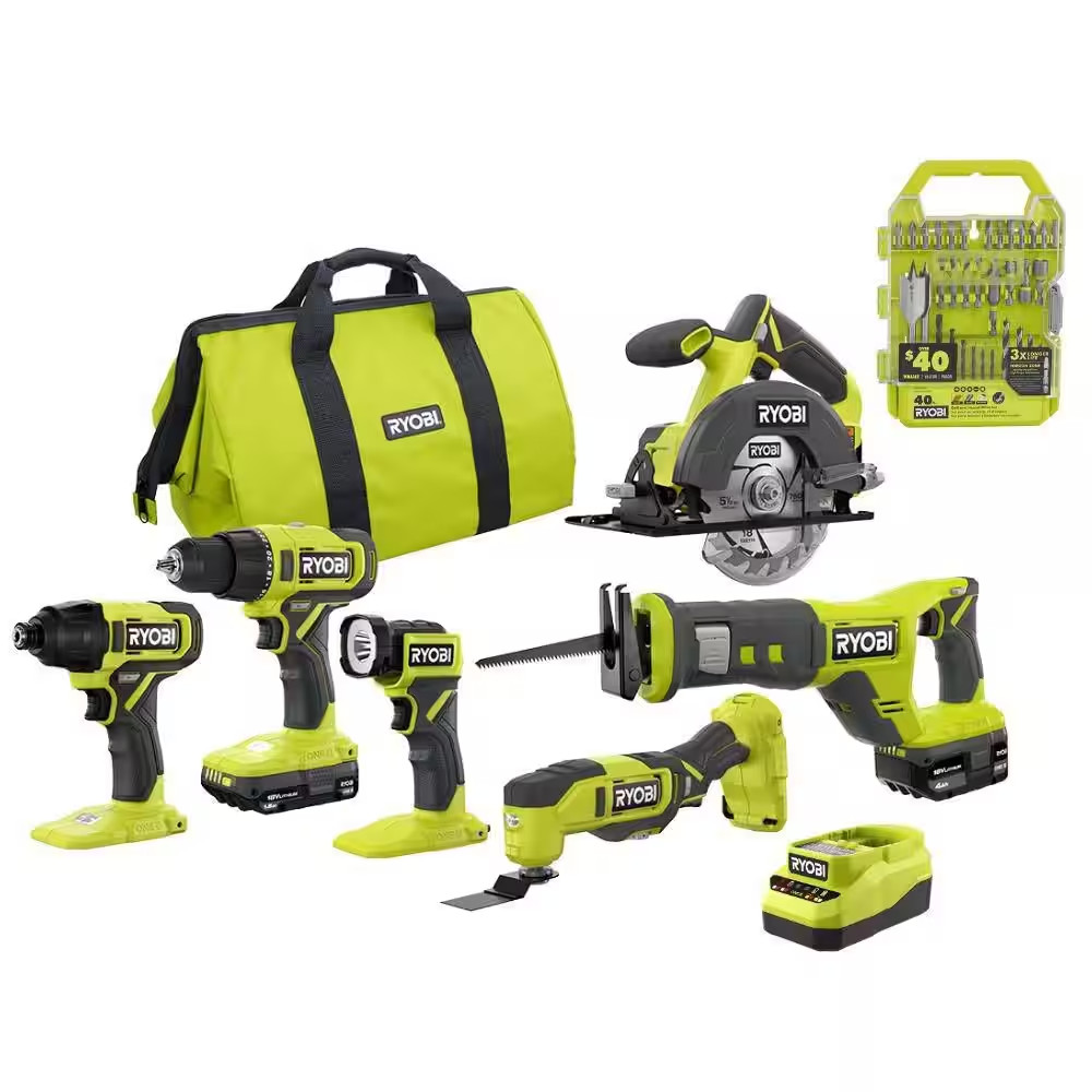 ONE+ 18V Cordless 6-Tool Combo Kit with 1.5 Ah Battery, 4.0 Ah Battery, Charger, gallery