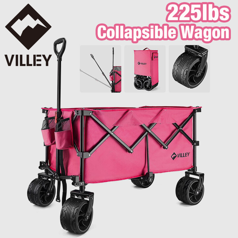 VILLEY Collapsible Wagon Enlarged 225lbs Load Capacity Folding Beach Wagon Cart gallery