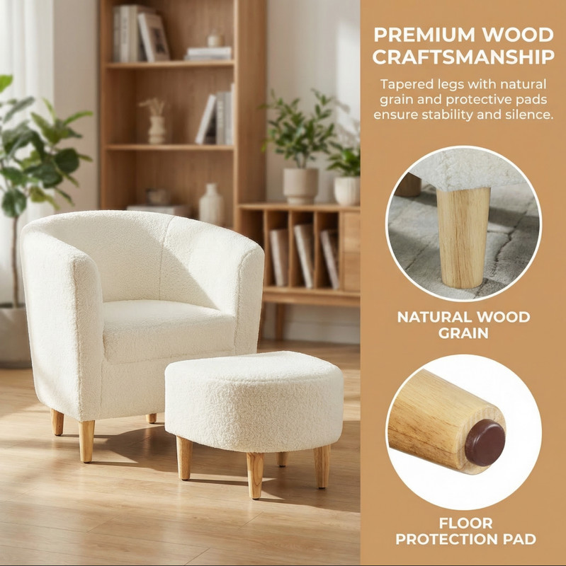 Lambswool Accent Chair Modern Single Sofa Armchair w/Ottoman Living Room Lounge gallery