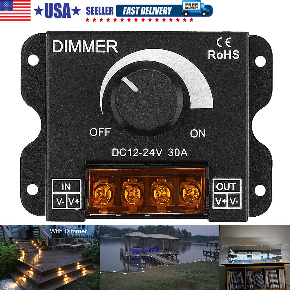 LED Light Strip Dimmer PWM Dimming Controller Knob ON/Off Switch DC 12V-24V 30A gallery