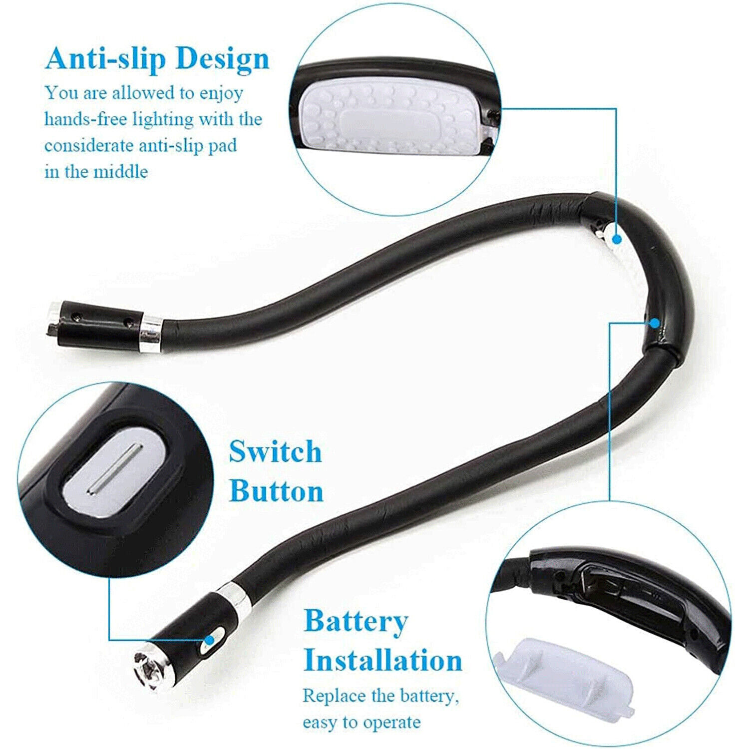 New LED Flexible Handsfree Hug Neck Reading Book Light Lamp Torch Flashlight US gallery