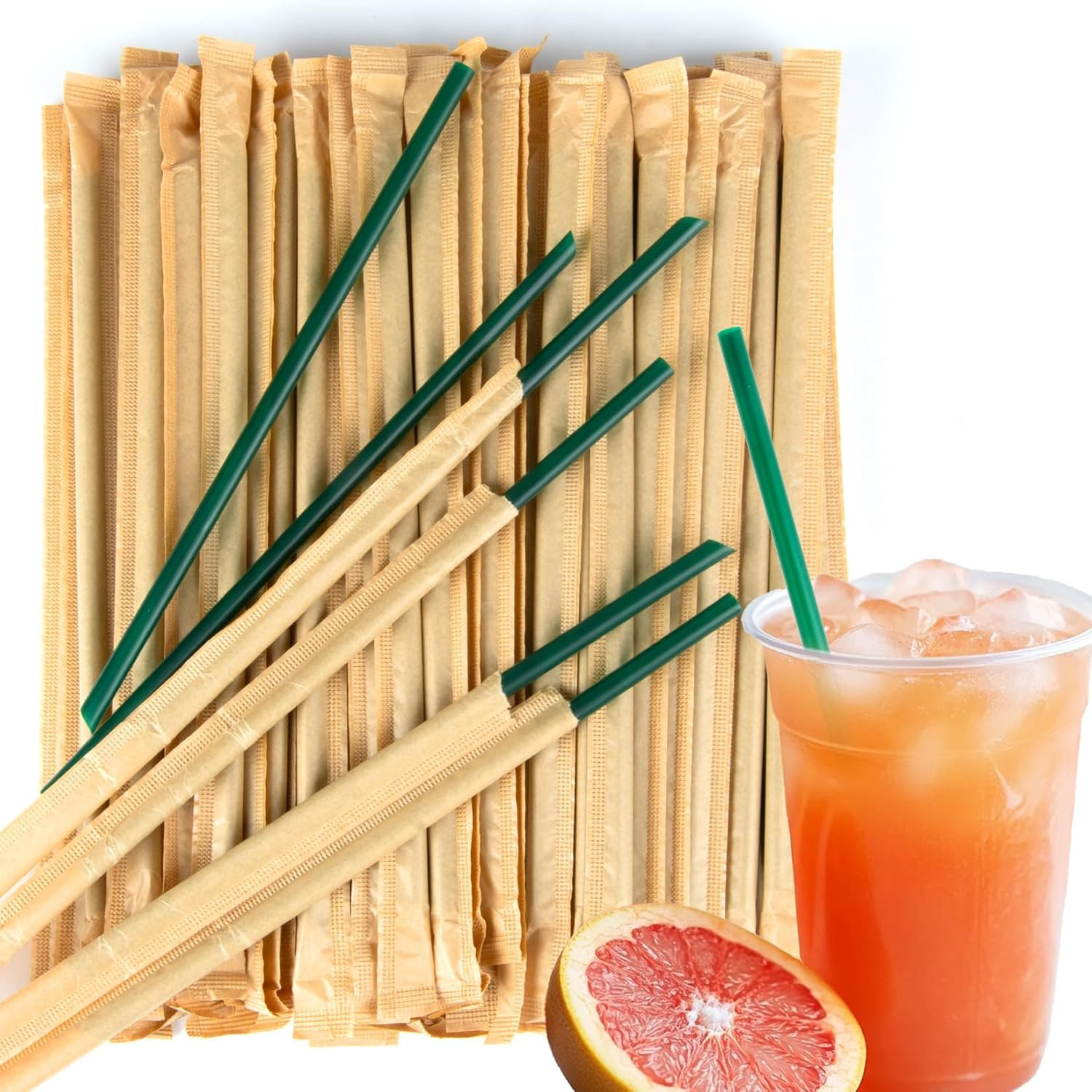 100 Pcs Individually Wrapped Straws - Green Plastic Straws Disposable Plastic gallery