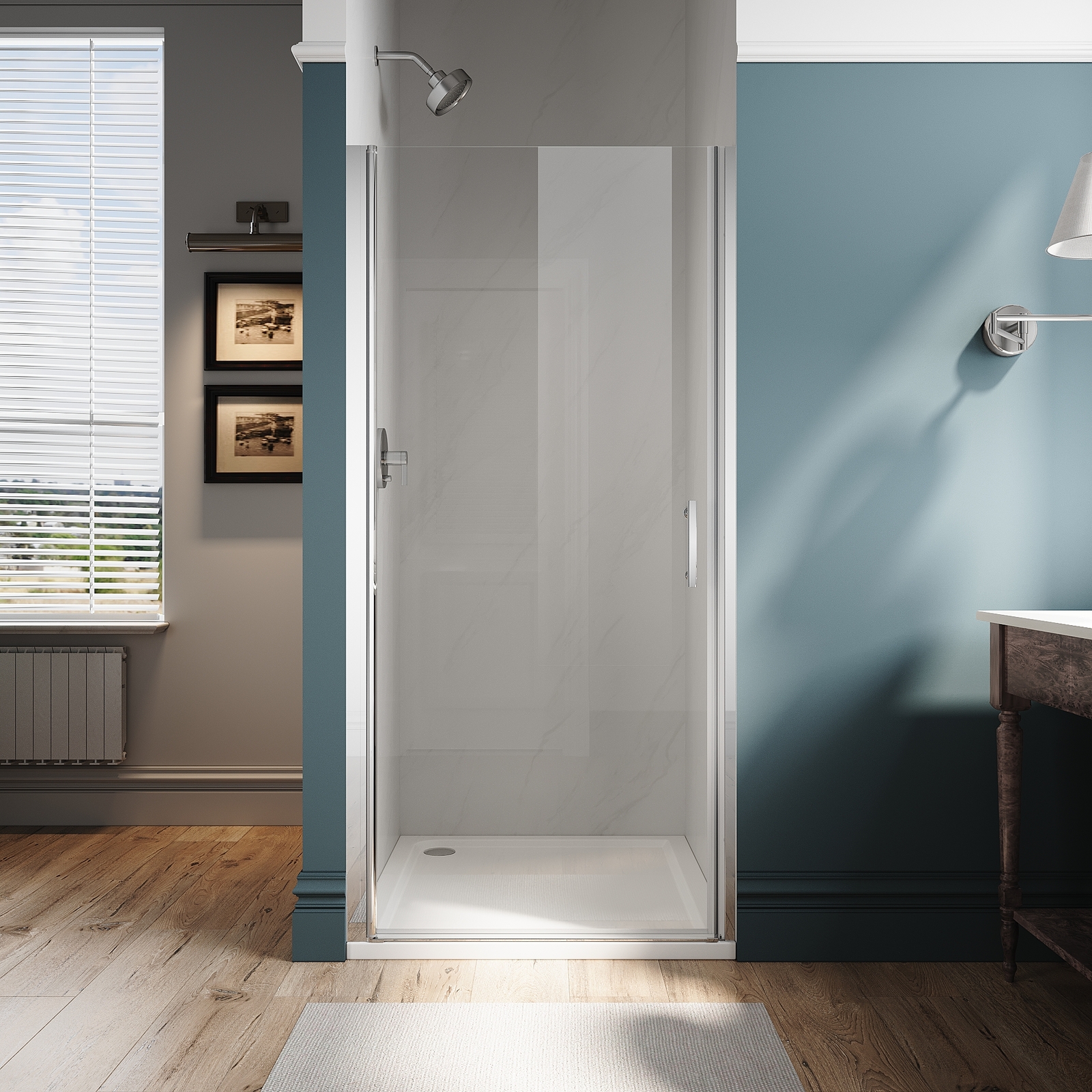 32" x 72" Pivot Shower Door Semi-Frameless Tempered Glass Chrome Handles ELEGANT gallery