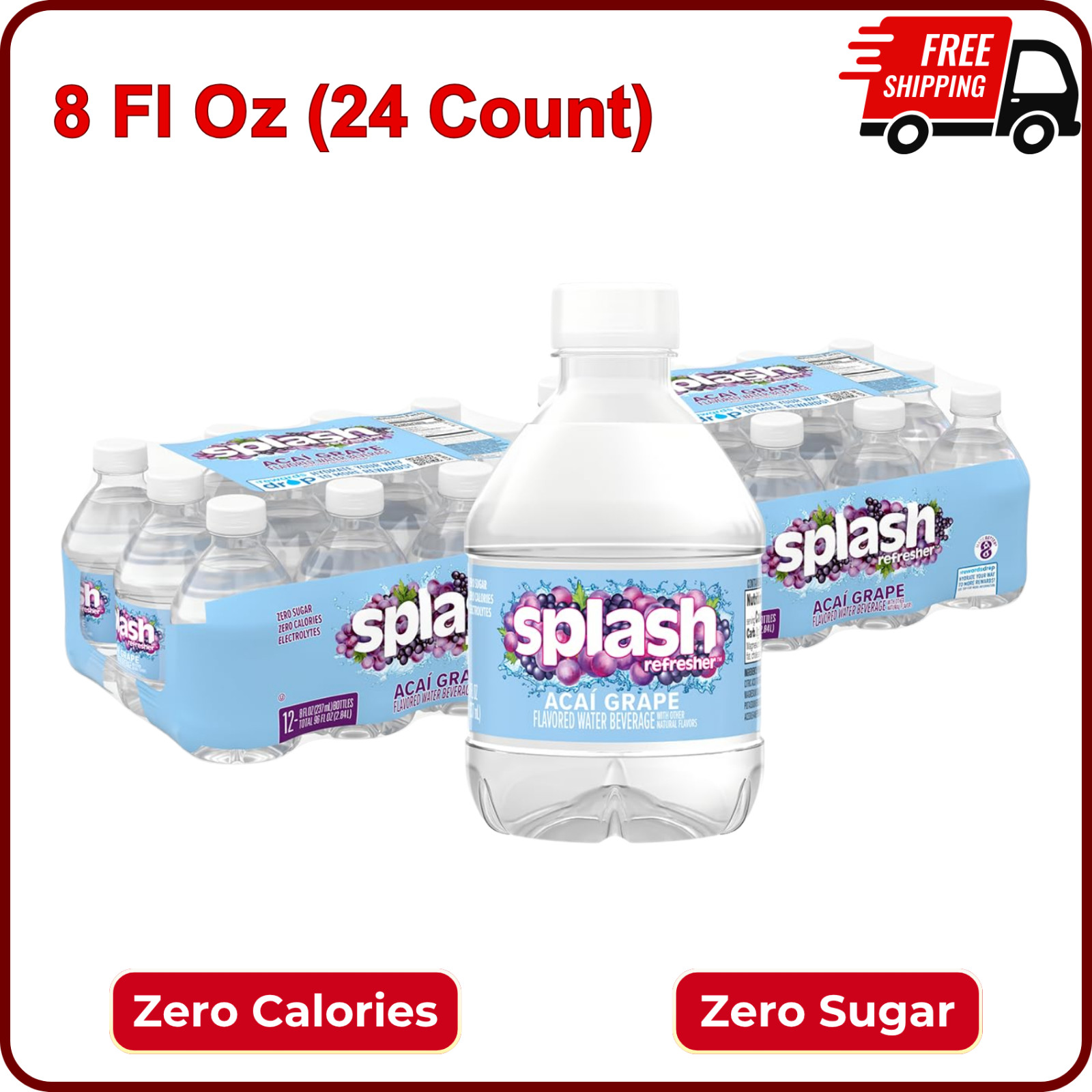 Splash Refresher Acai Grape Flavor Water Beverage, 8 Fl Oz Plastic Bottles 24CT gallery