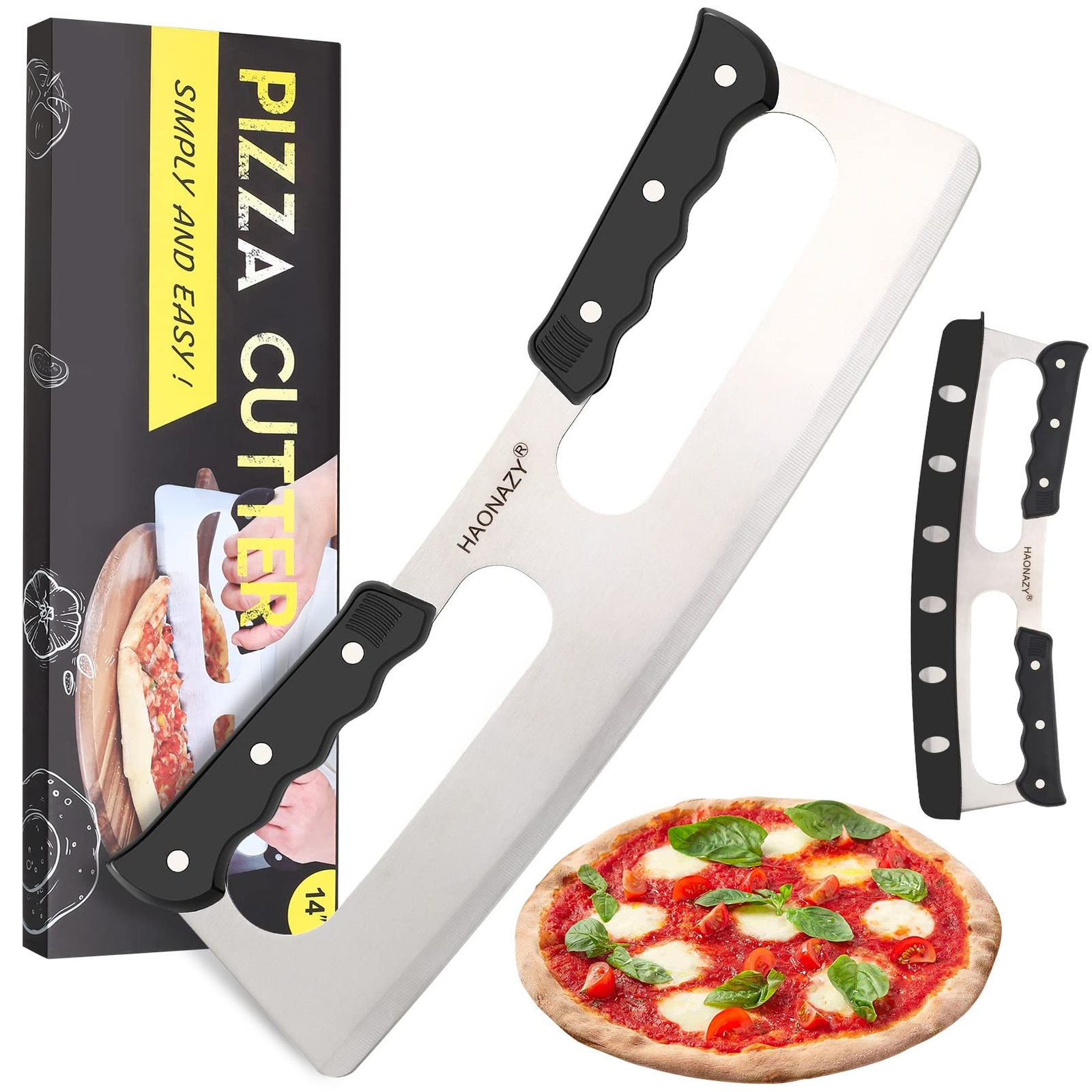 Sharp Pizza Cutter Stainless Steel Rocker Blade Knife Plastic Handle & Cover 14" gallery