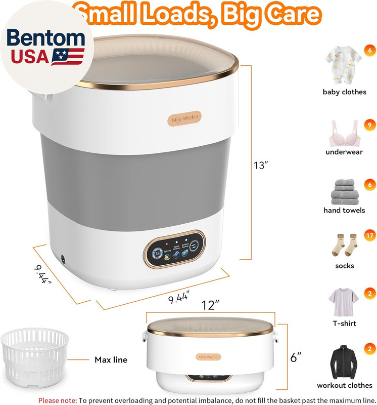 Portable Washing Machine, Folding 20L Mini Washer and Spin-Dryer, 3 Cleaning Mod gallery