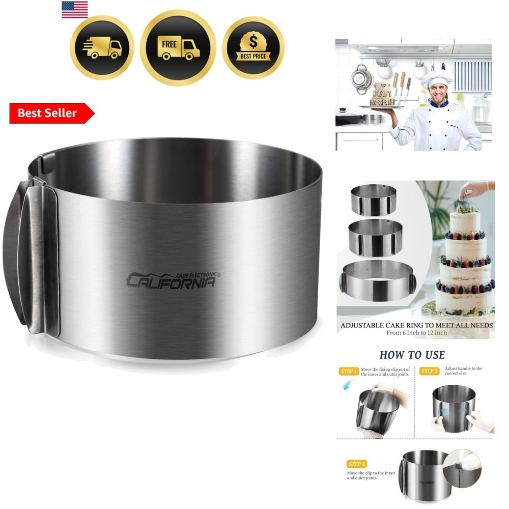 Cake Mold-Cake Ring-Adjustable Round Stainless Steel 6 to 12 Inch, 6 Inch Bak...