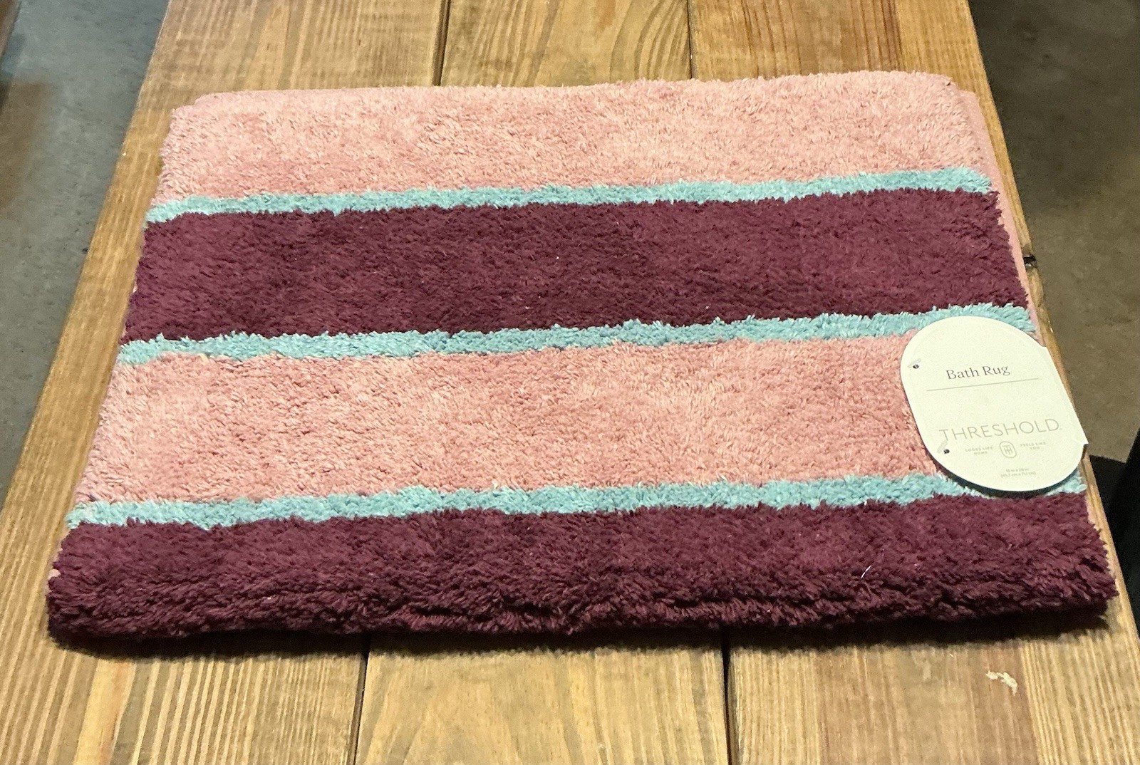 Threshold Striped Bath Rug Pink Burgundy Light Blue 18x28in Rectangle gallery