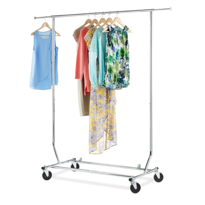 Whitmor Rolling Folding Garment Rack, Adjustable Width 51-74.5 in, Height 66-71 gallery