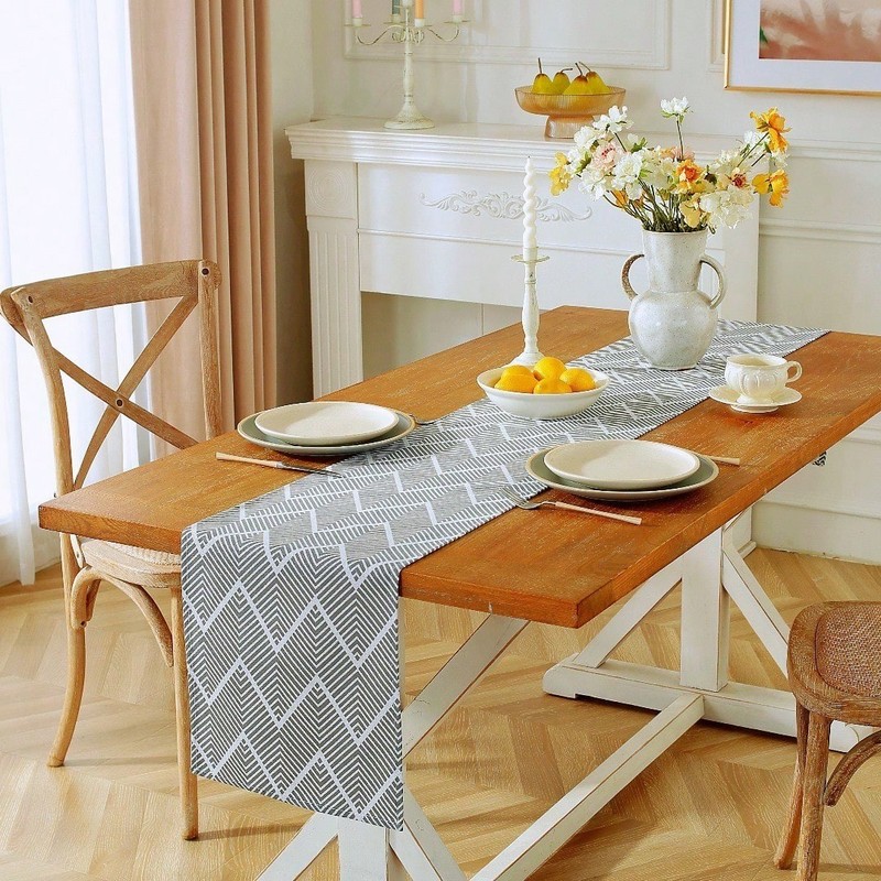 Grey Table Runner for a Modern Farmhouse 12*71 inch Boho Runner for Home Hotel gallery