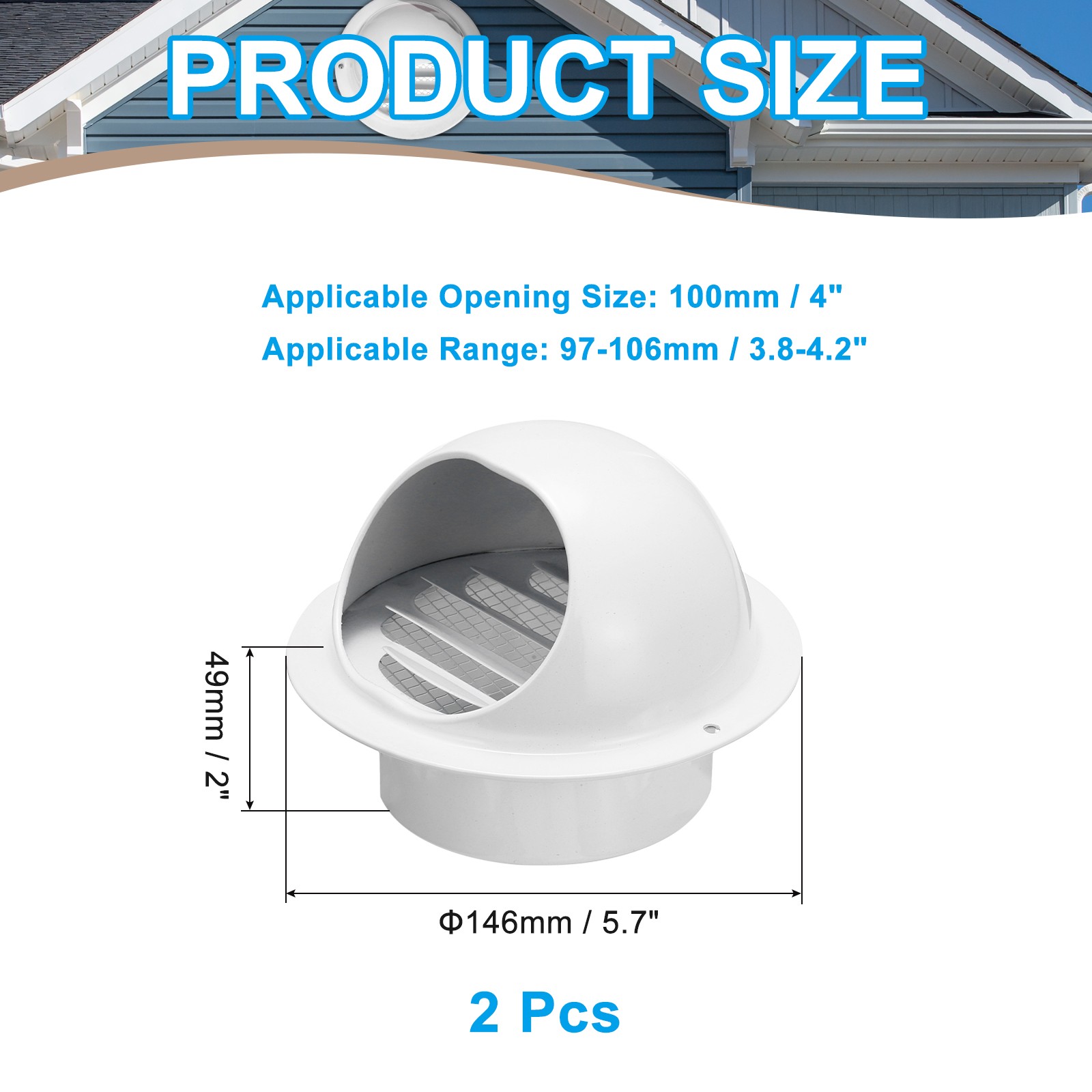 2Pcs 4 Inch Vent Round Cover Stainless Steel Exterior Wall Round Air Vent White gallery