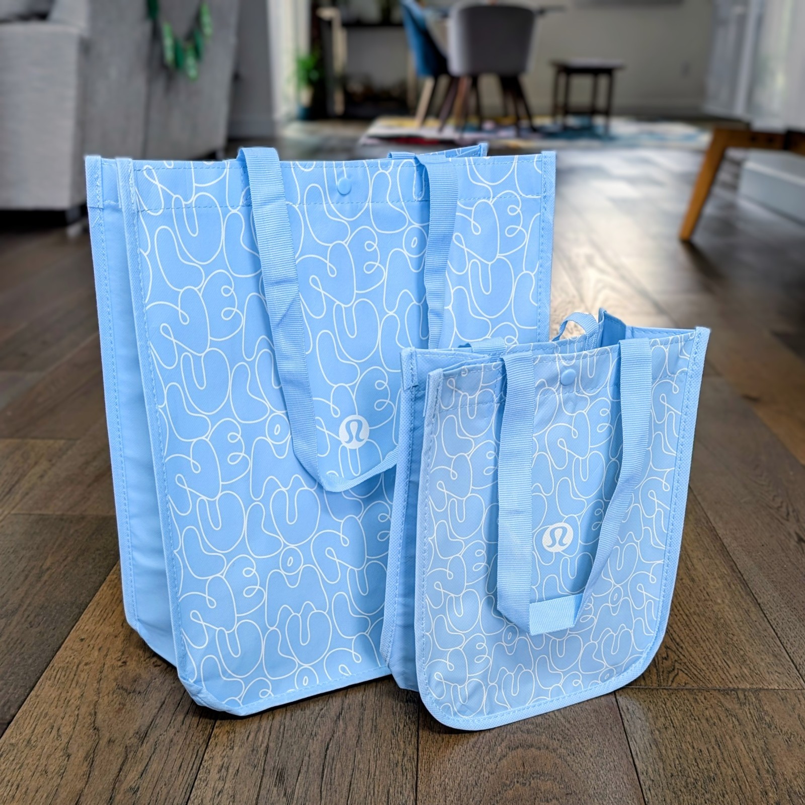 Lululemon Large Small Shopping Totes Lunch Bags 🩵 Light Blue 🩵 **NEW!** gallery