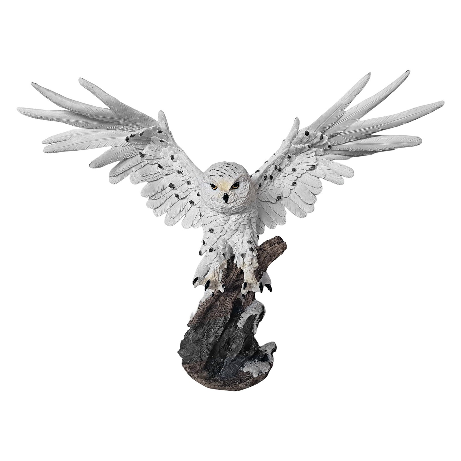 Detailed Craftmanship 18 1/2" Yellow-Eyed Snow Owl Decor Sculpture, Soaring O... gallery