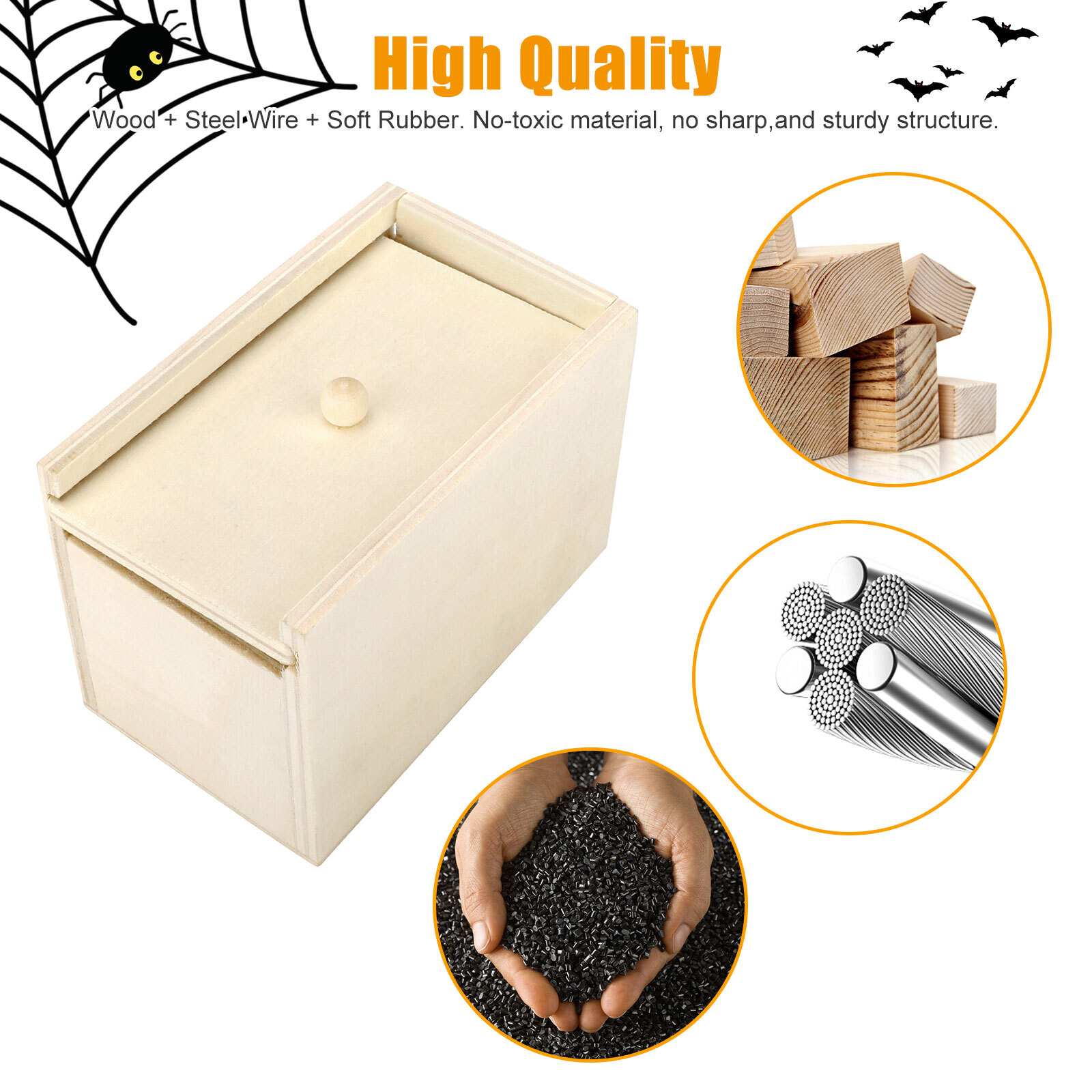 2X Wooden Prank Spider Scare Box Hidden in Case Trick Play Joke Scarebox Gag Toy gallery