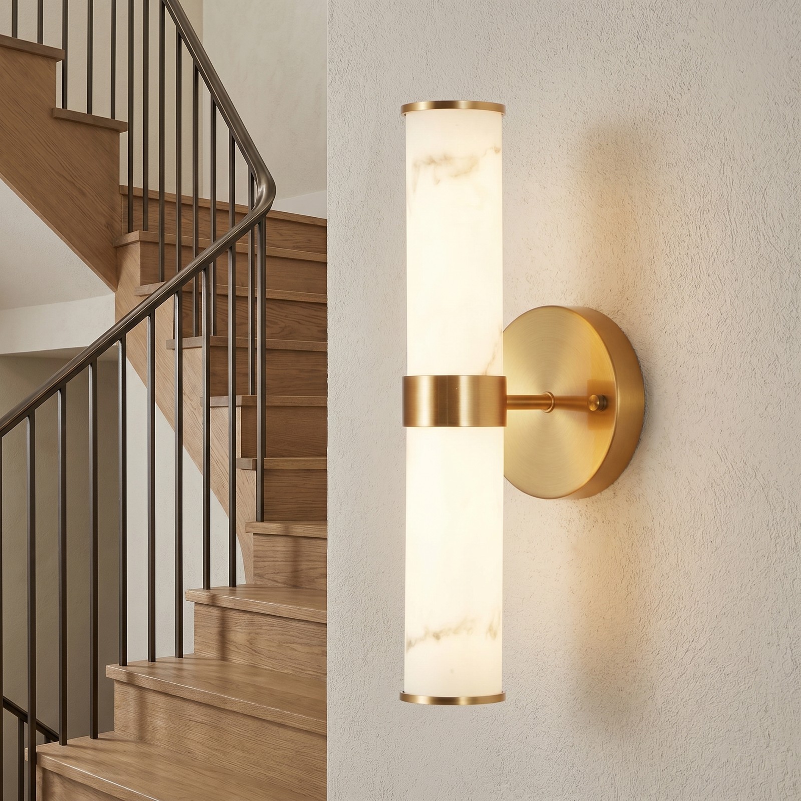 2 Pack 14 inch Warm White Gold Marble Indoor Sconce Textured Wall Light Fixture gallery