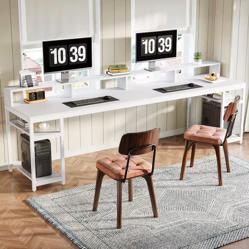 Moronia 78.7 In. Rectangular White Engineered Wood 2-Person Computer Desk with M gallery