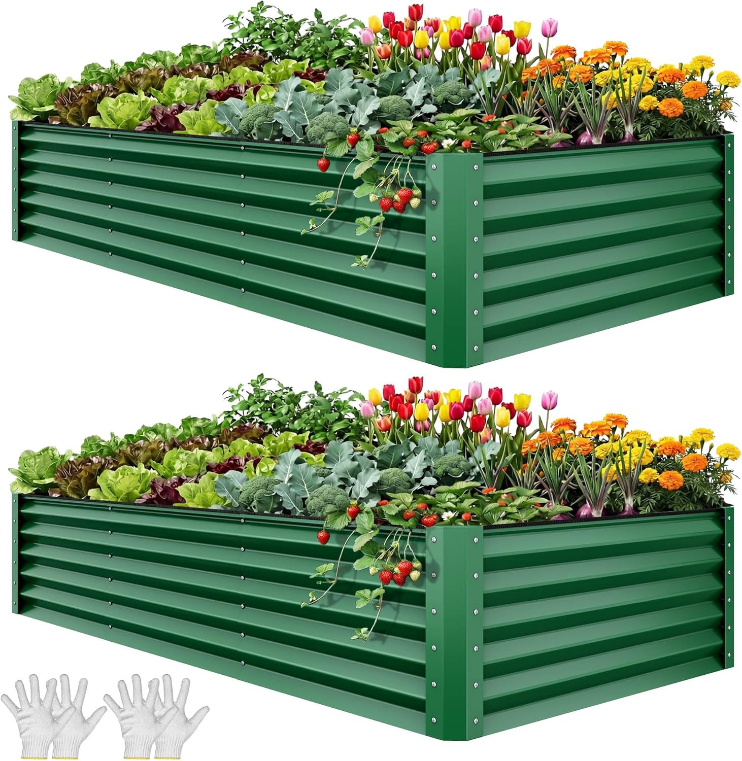 8X4X1.5Ft 2Pcs Large Raised Garden Bed Kit, Galvanized Metal Planter Box with Gl gallery