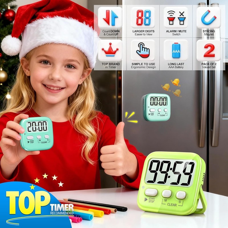Easily Readable Countdown Timers - 2 Pack Digital Solution for Cooking & Kids gallery