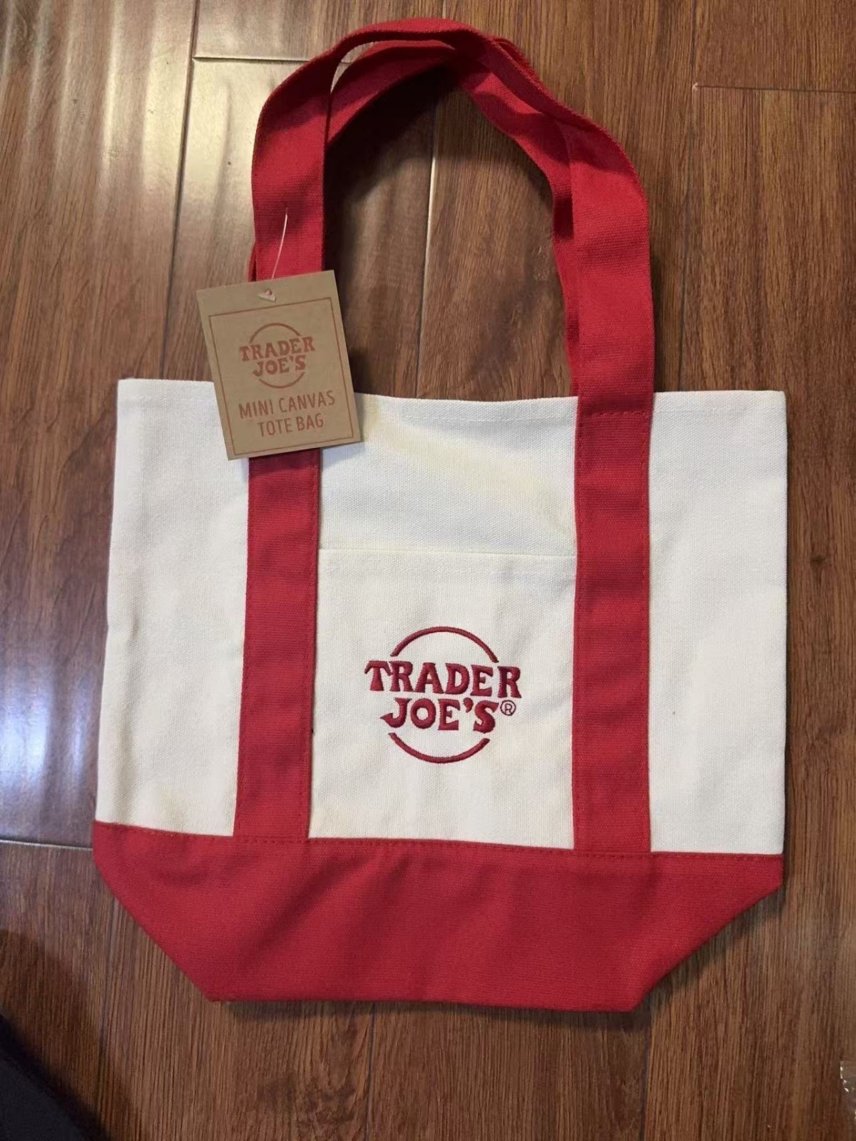 TRADER JOE'S MINI CANVAS BAG HEAVY COTTON REUSABLE SHOPPING BAG MINI RED gallery