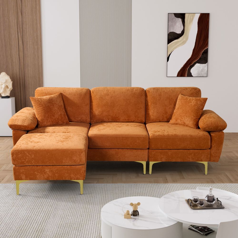 88.5" Deep Seat L-Shaped Sectional Sofa Couch Upholstered Velvet 3 Seat Sofa