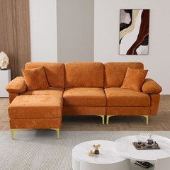 88.5″ Deep Seat L-Shaped Sectional Sofa Couch Upholstered Velvet 3 Seat Sofa