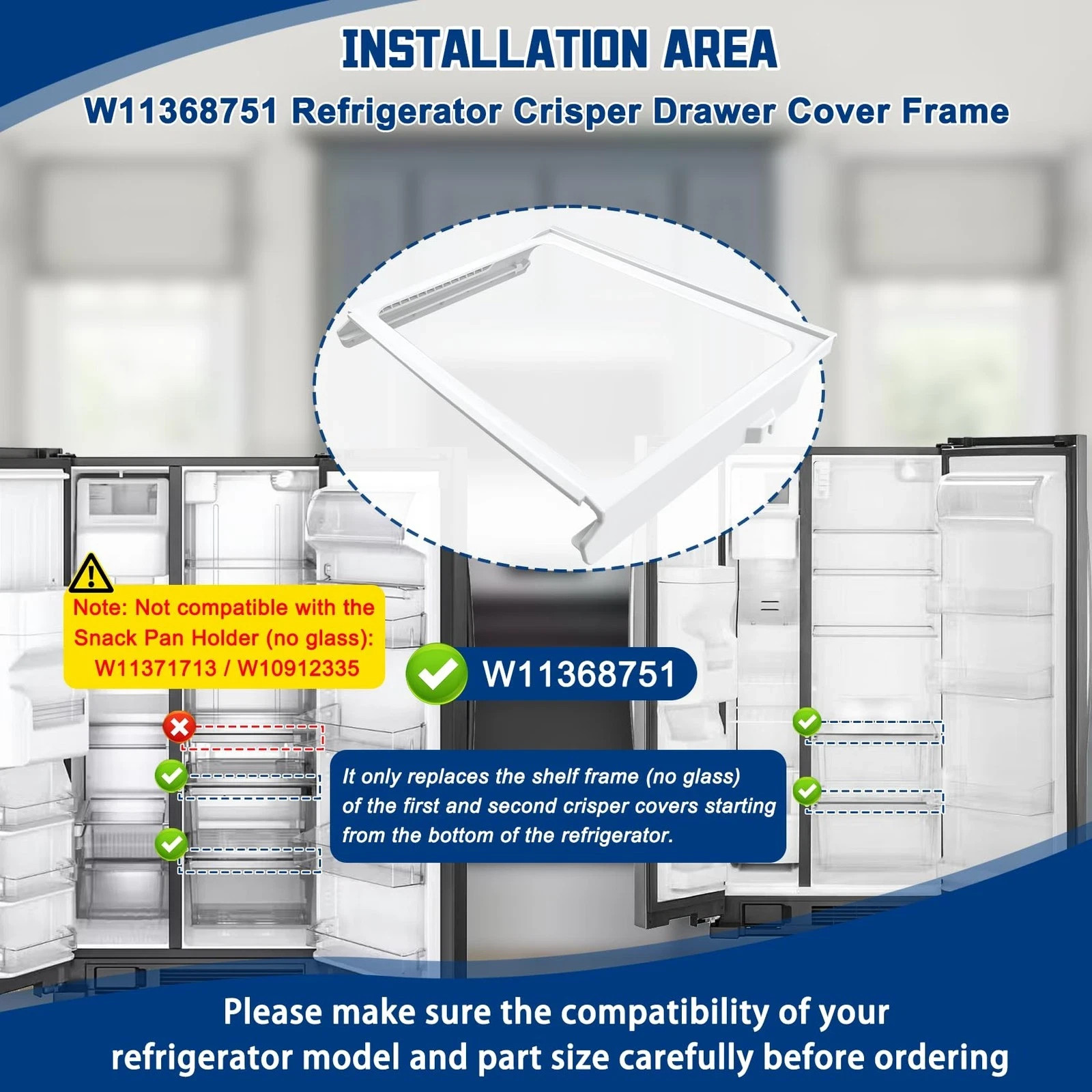 W11368751, W10905531 Refrigerator Shelf Frame(no glass) Compatible whirlpool gallery