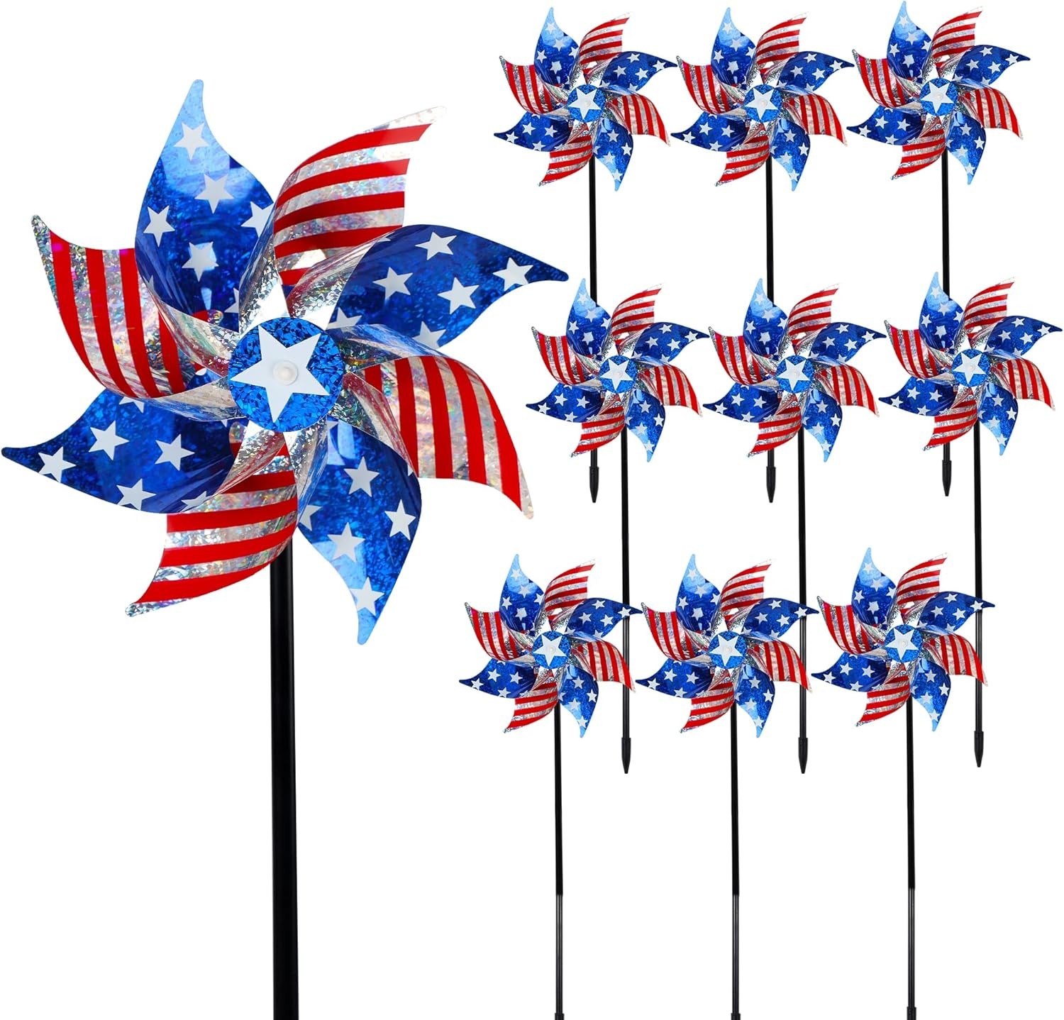 10 Pack Reflective Pinwheels Patriotic Decorations (Assembly Required), A gallery