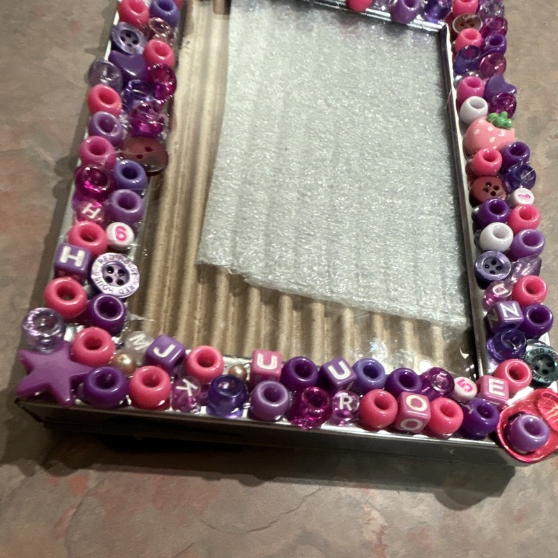 Handmade customized picture frame. Pink, purple, and white. 5x7in or 13x18cm gallery