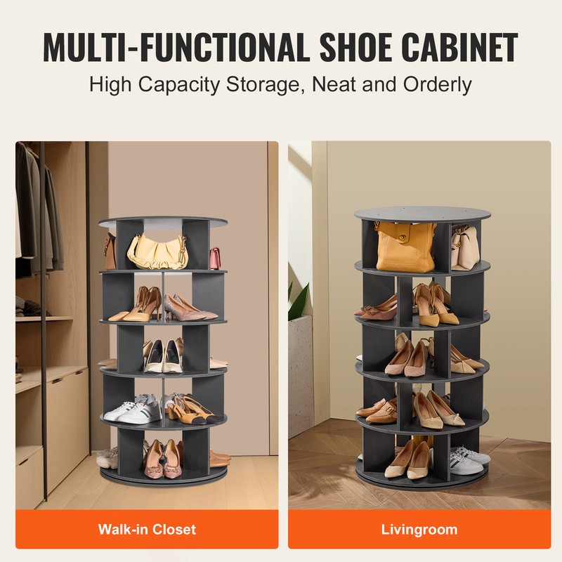 5-Tier Rotating Shoe Rack Tower 360° Spinning Shoe Display Carousel Black gallery
