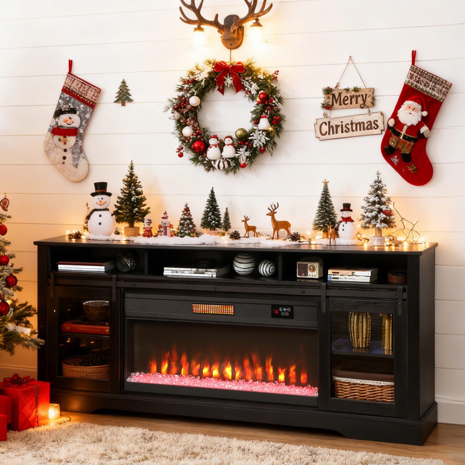 Modern Electric Fireplace TV Stand for TVs Up to 80 Inches, Black gallery