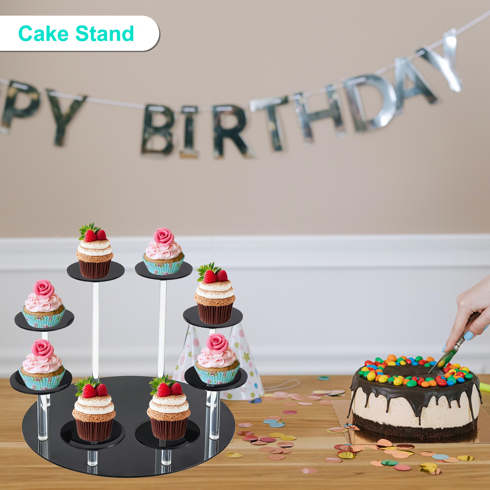 Acrylic Display Stand for Collectible Figures 8 Tier Round Cupcake Stand Black gallery