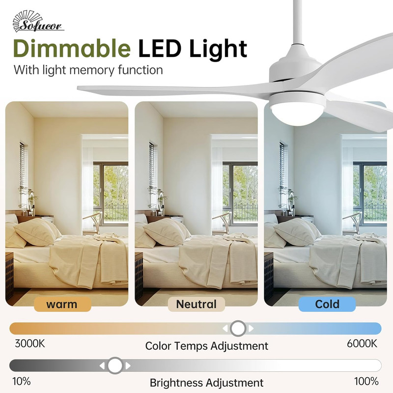 Sofucor 52" Smart Wood Ceiling Fans Lights, Flush Mount & Downrod Mount, 3 Wood gallery