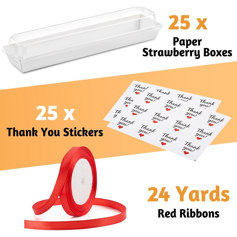 25 Pack Paper Strawberry Boxes with Clear Lids, 12 x 2.6 x 2 Inches White Lon... gallery