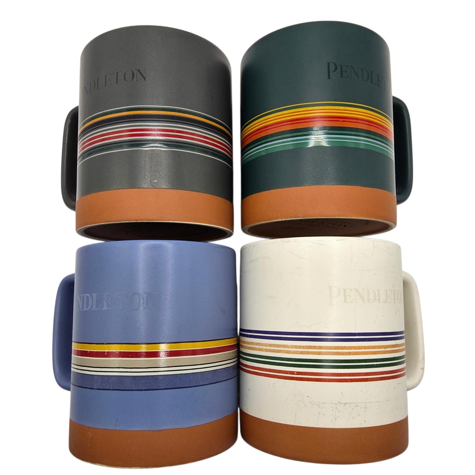 Pendleton Striped Stoneware Coffee Mugs Set Of 4 18 Oz Multicolor Terracotta gallery